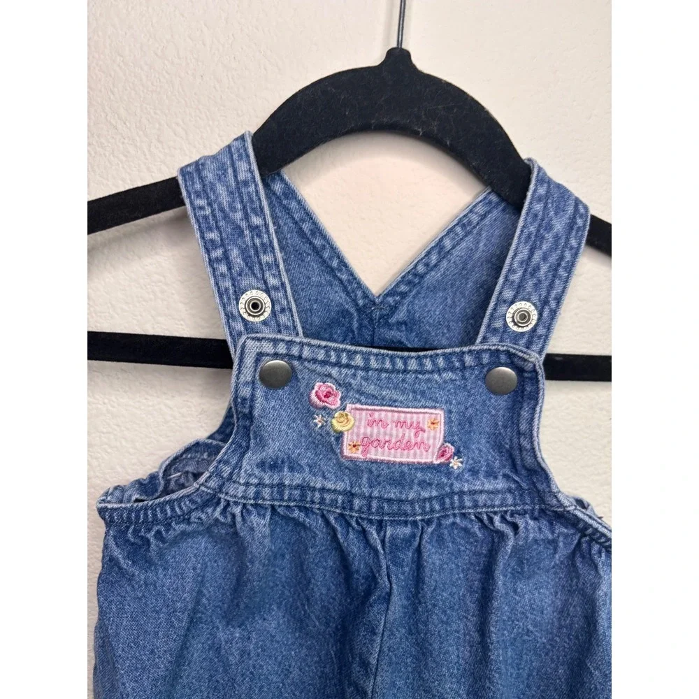 Vintage Carters Tykes Denim Overalls Baby Girls 0-3M Embroidered Garden Cat